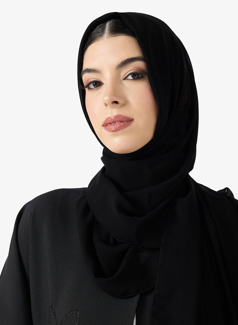 hayas closet Black Embroidered Abaya With Sheila - Image 4
